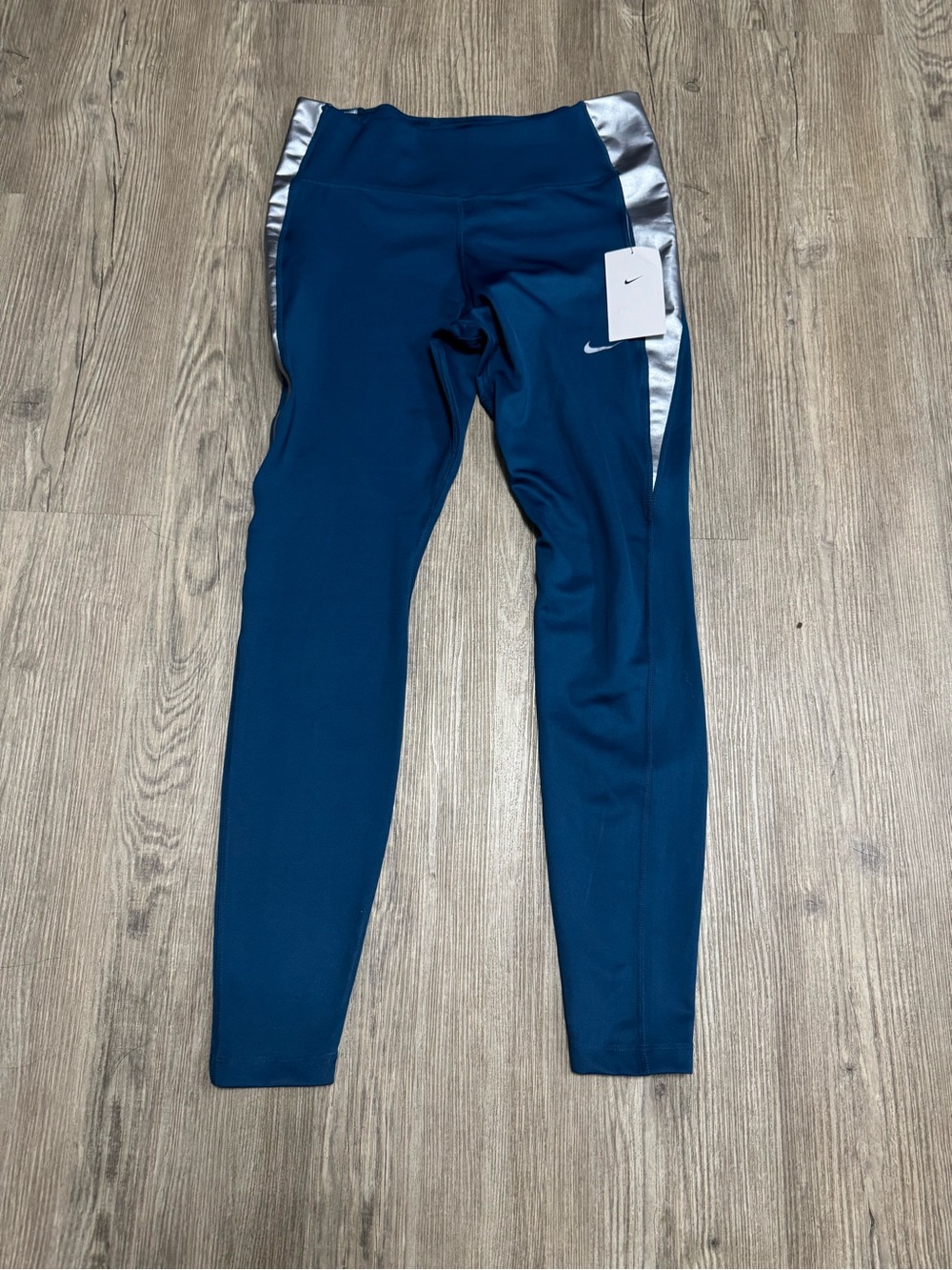 Nike Women's Power  mid rise Training Tights/Legging  Size L Blue/Silver NWT